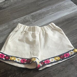 See and Be Seen Crochet Cream Textured Shorts with Floral Trim
